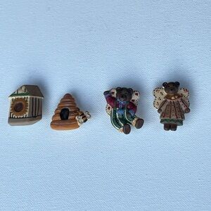 Vintage Button Covers Set Of 4 Hand Painted Ceramic Bears Beehive Birdhouse Art